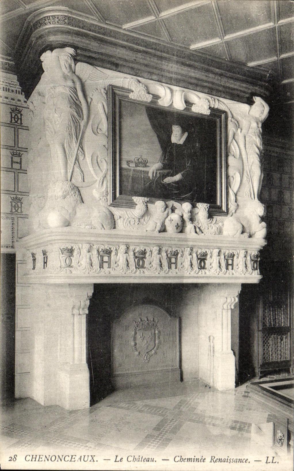 POSTAL Chenonceaux de la VENDIMIA la chimenea del castillo Renacimiento