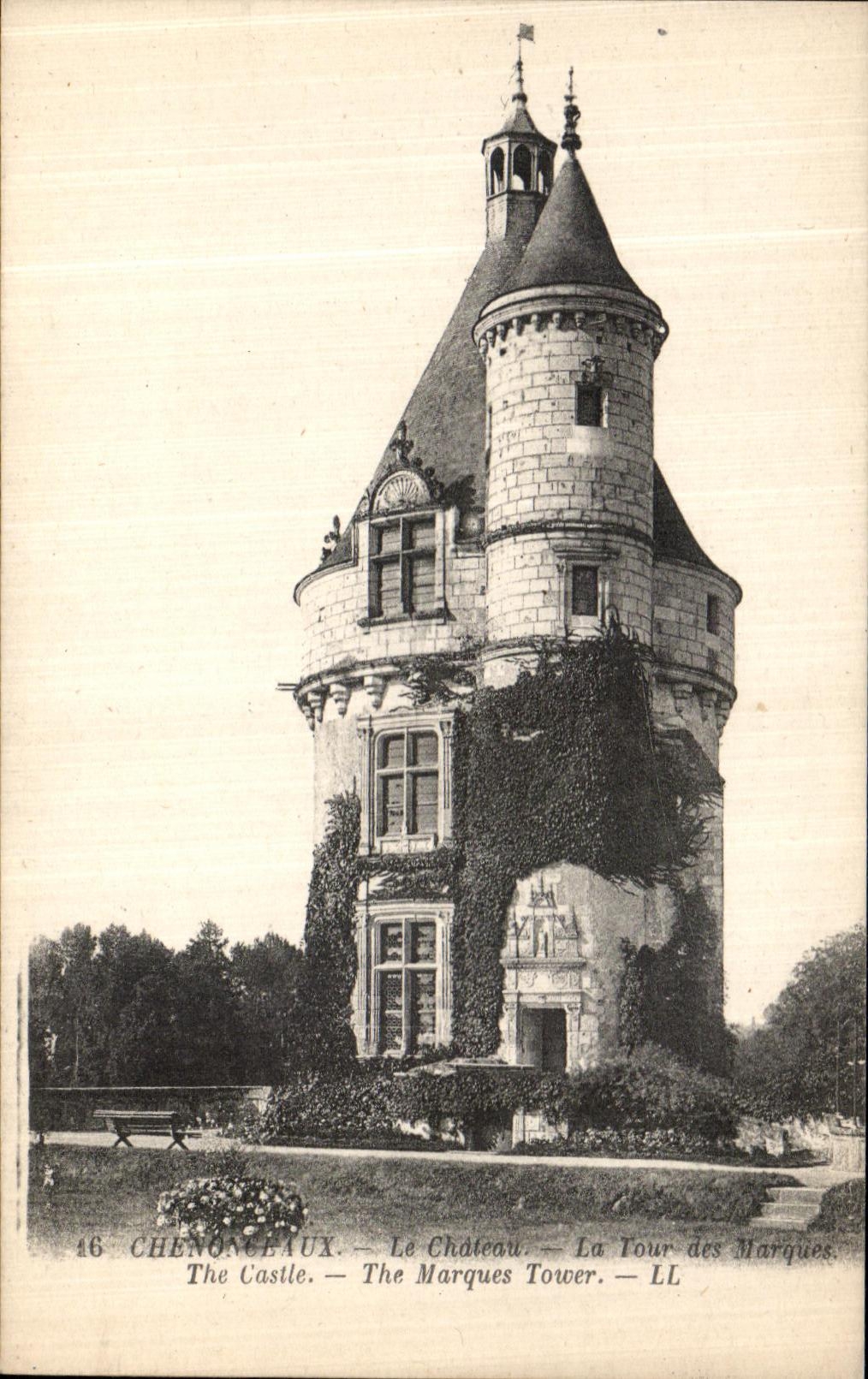 Castillo de Chenonceaux de la POSTAL de la VENDIMIA de la torre de las marcas