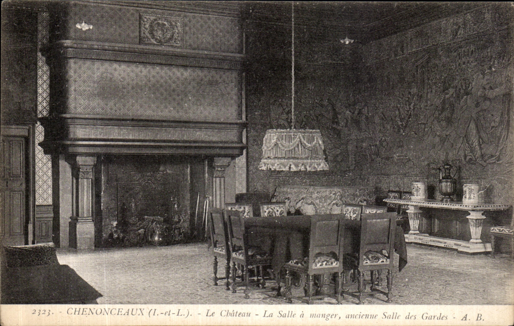 POSTAL Chenonceaux de la VENDIMIA el comedor del castillo el viejo cuarto de Garles