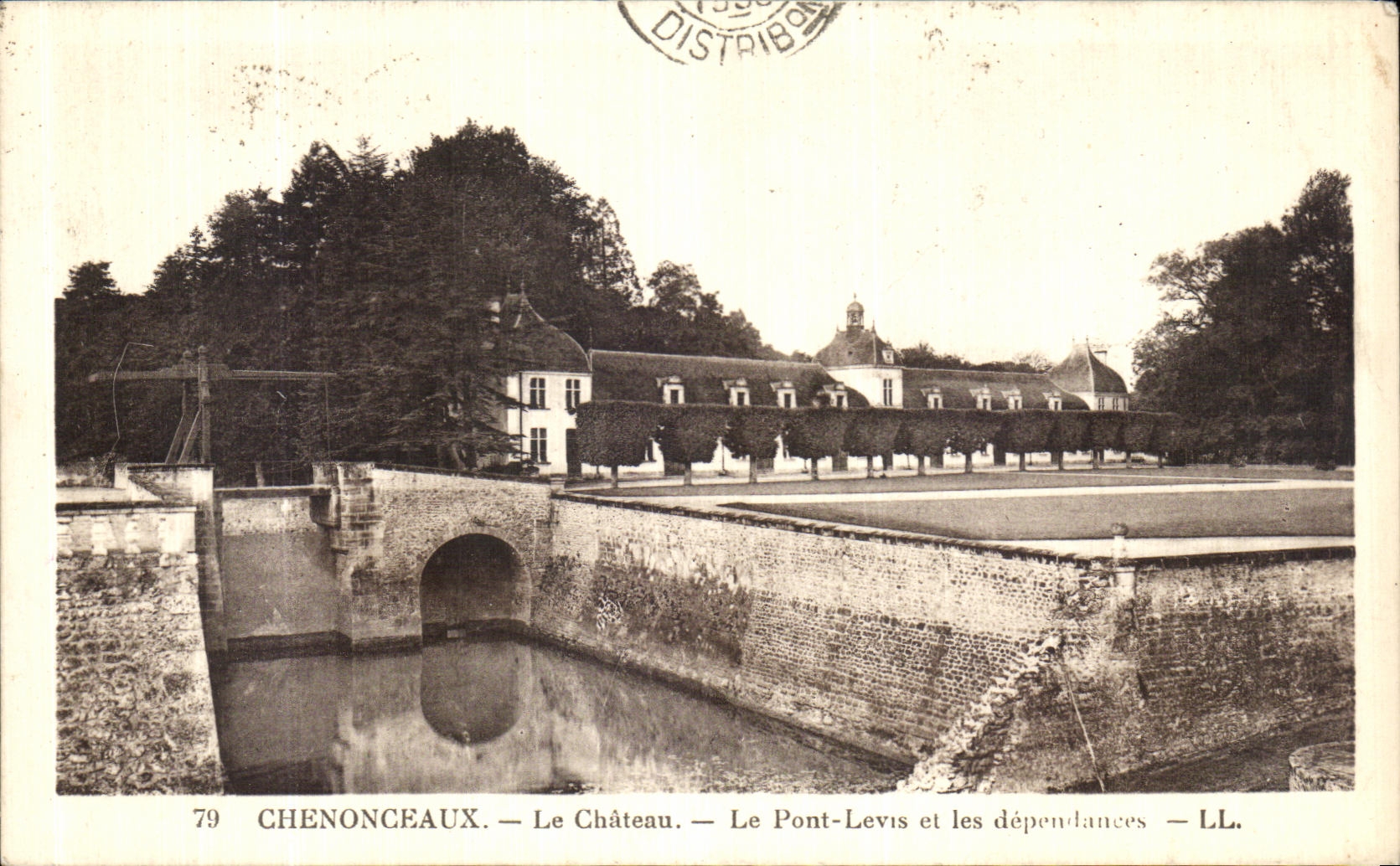 POSTAL Chenonceaux de la VENDIMIA el castillo el puente LEIS y dependencias