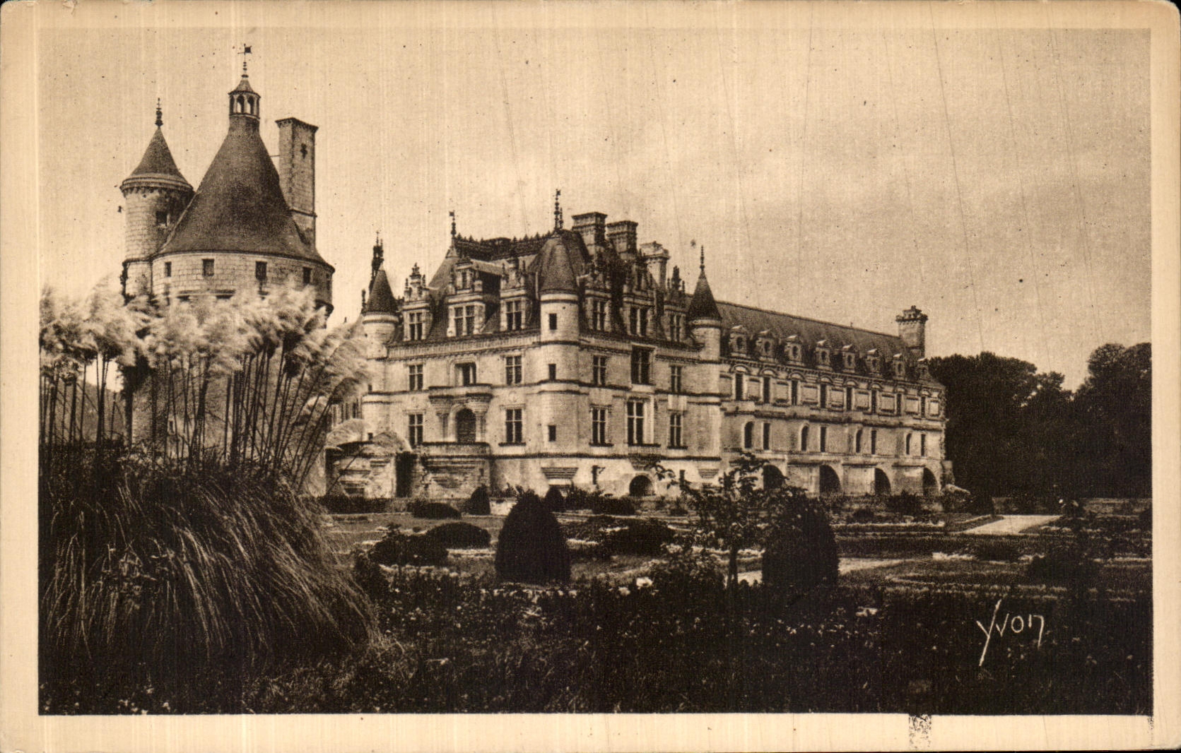 POSTAL Chenonceaux de la VENDIMIA la opinion del castillo