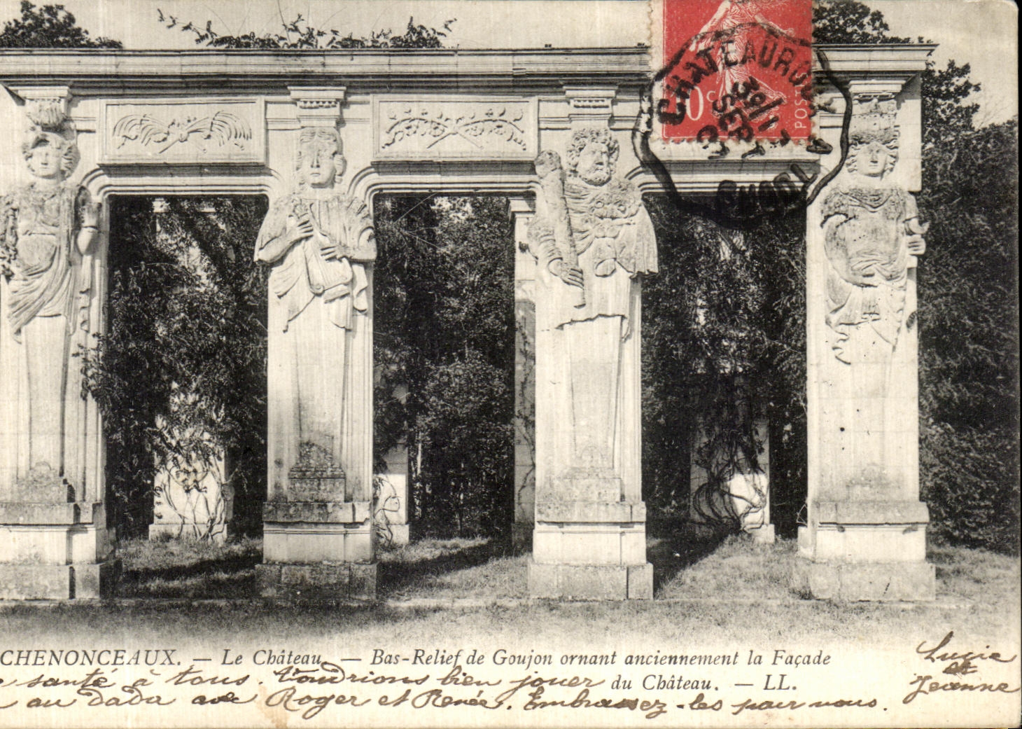 POSTAL Chenonceaux de la VENDIMIA el Pin bajo de la relevacion del castillo que adorna el ataque frontal del castillo en el pasado