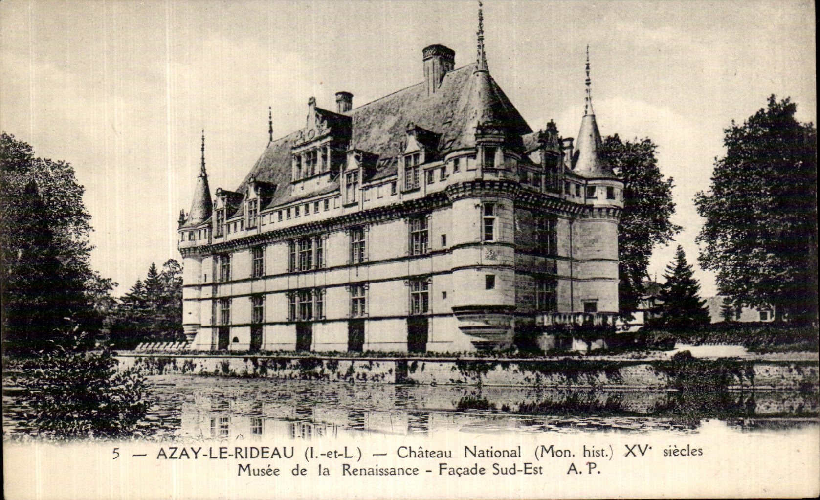 POSTAL Azay de la VENDIMIA la cortina el museo de la carretera principal del castillo Renacimiento del ataque frontal meridional del este