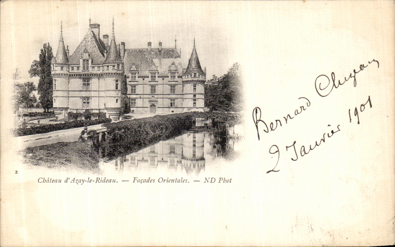 Castillo D Azay de la POSTAL de la VENDIMIA los ataques frontales del este de la cortina