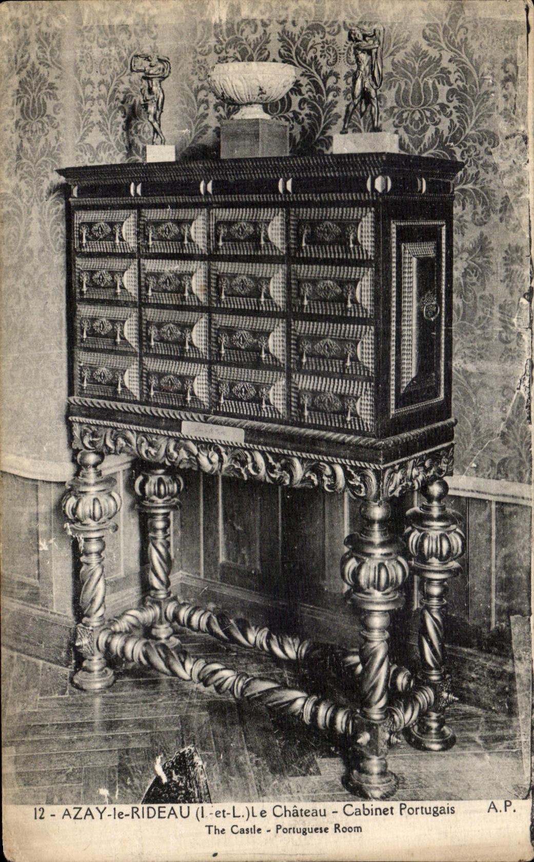 POSTAL Azay de la VENDIMIA la cortina el gabinete del portugues del castillo