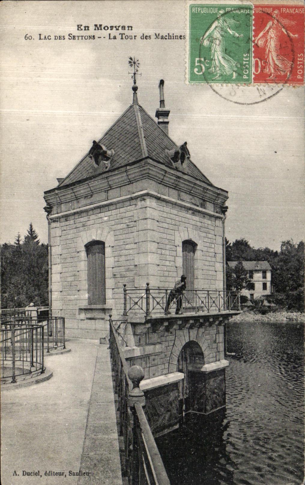 VINTAGE POSTCARD Morvan Lake of Settons the tower of the machines