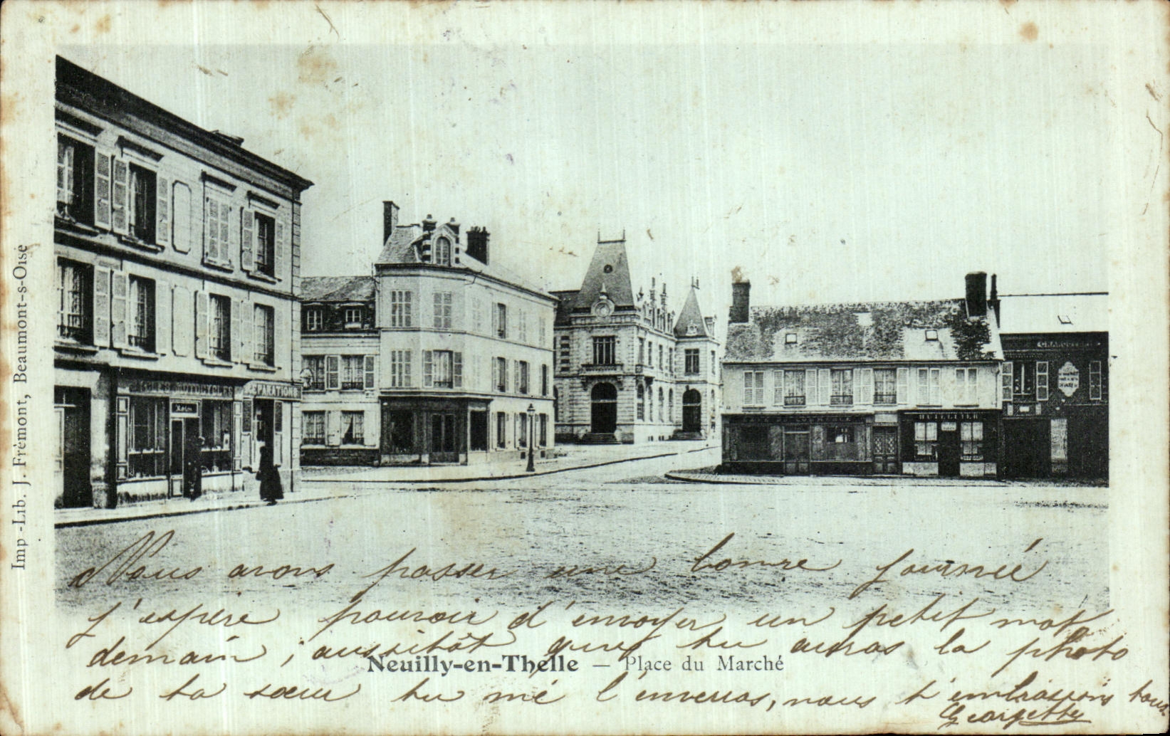 POSTAL Neuilly de la VENDIMIA en mercado de los lugares de Thelle