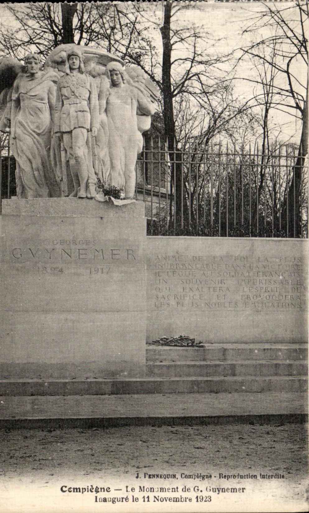 VINTAGE POSTCARD Compiegne the Monument of G Guynemer