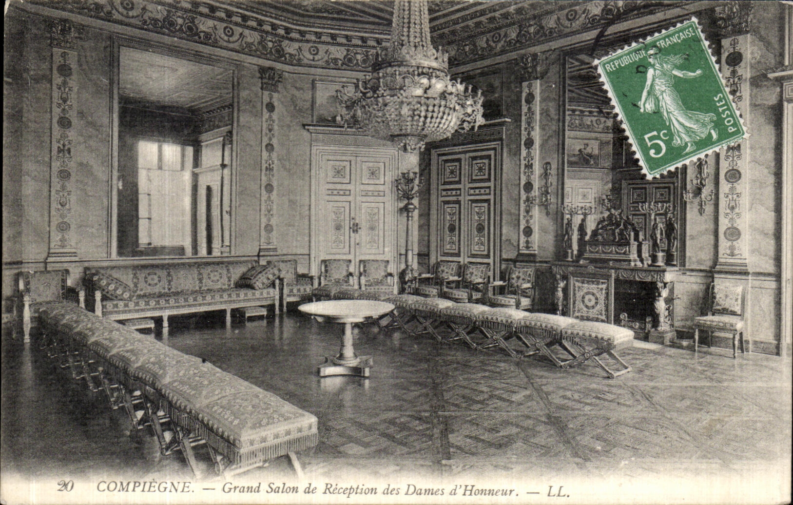 VINTAGE POSTCARD Compiegne Large Reception room of the Ladies D Honor