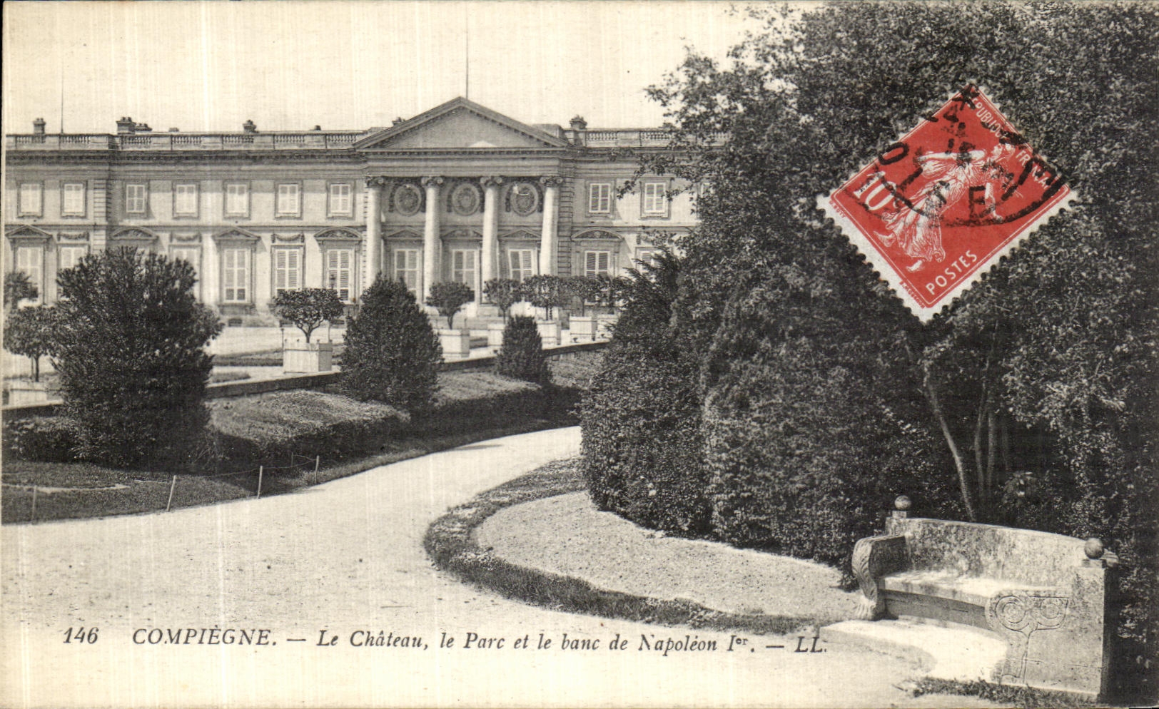 VINTAGE POSTCARD Compiegne the Castle the Park and the bench of Napoleon 1st