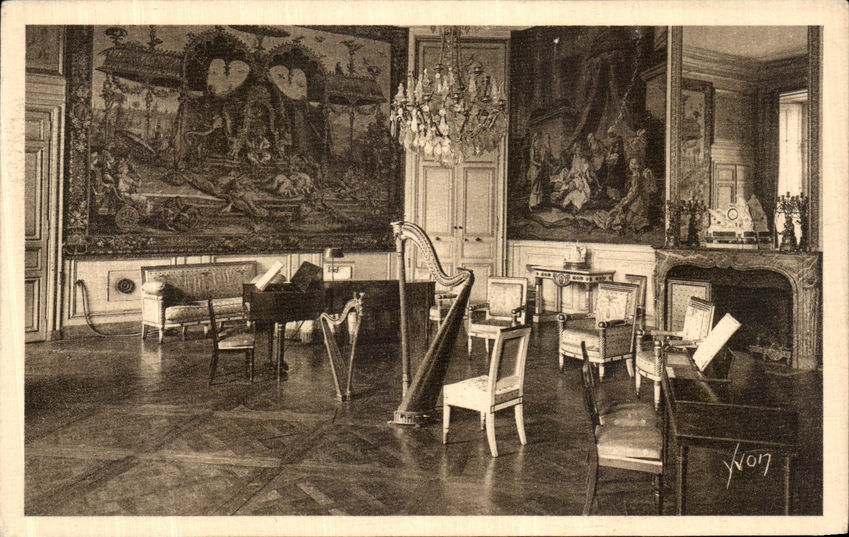 VINTAGE POSTCARD Compiegne Living room of Music