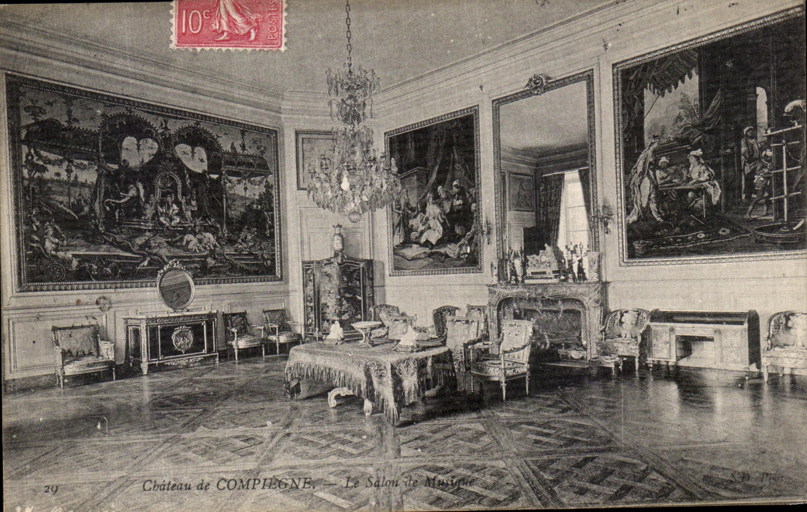 VINTAGE POSTCARD Compiegne the Living room of Music