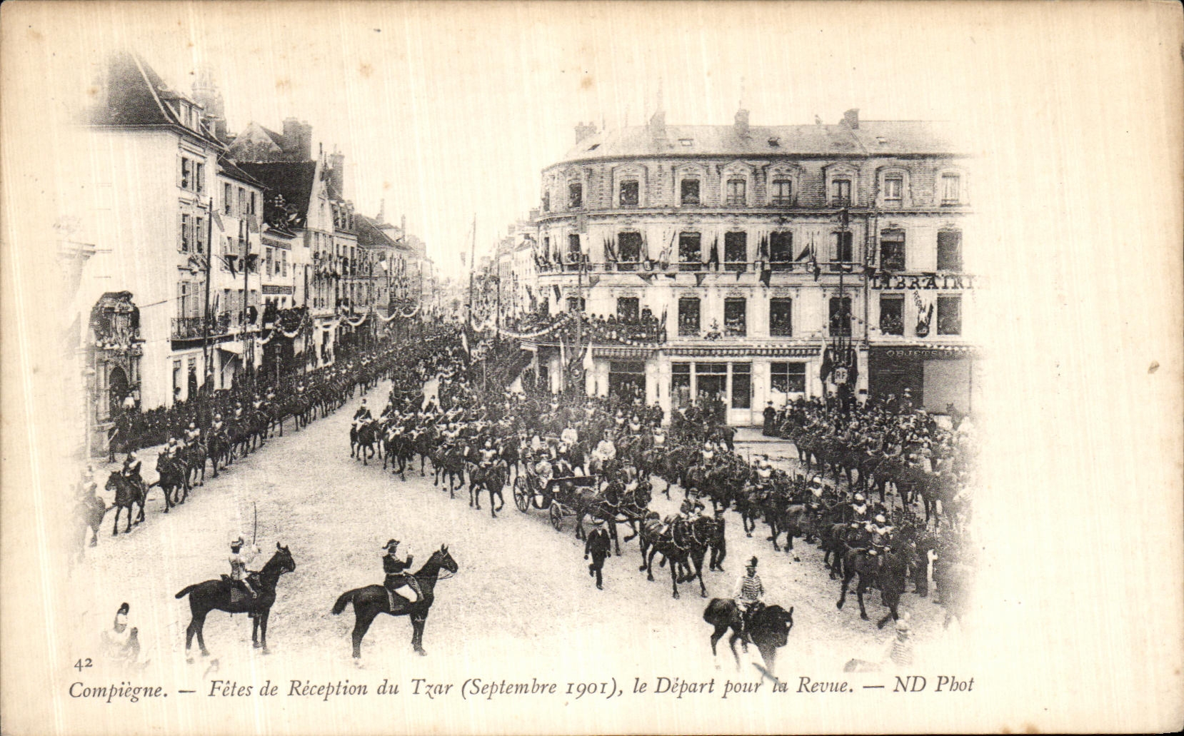 VINTAGE POSTCARD Compiegne Festivals of Reception of the Tsar the Departure for the Review Russia Nicolas II