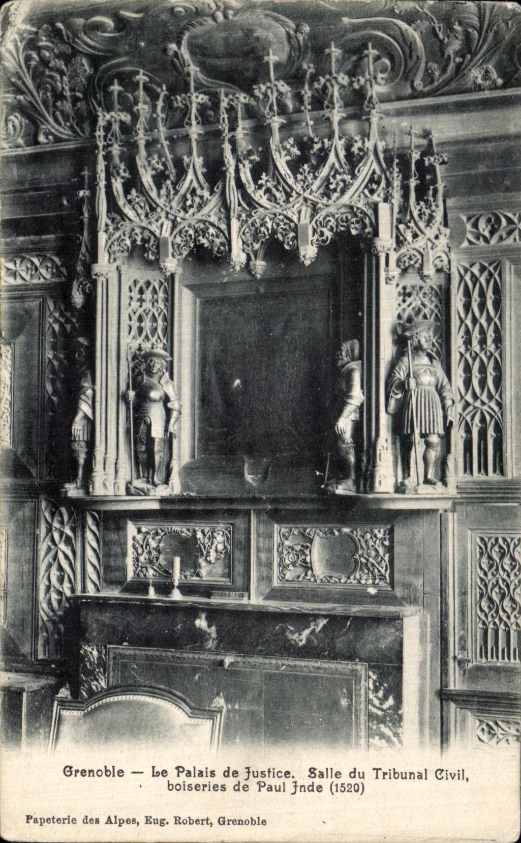 VINTAGE POSTCARD Grenoble Law courts Room of the Civil Court Woodworks of Paul Jnde