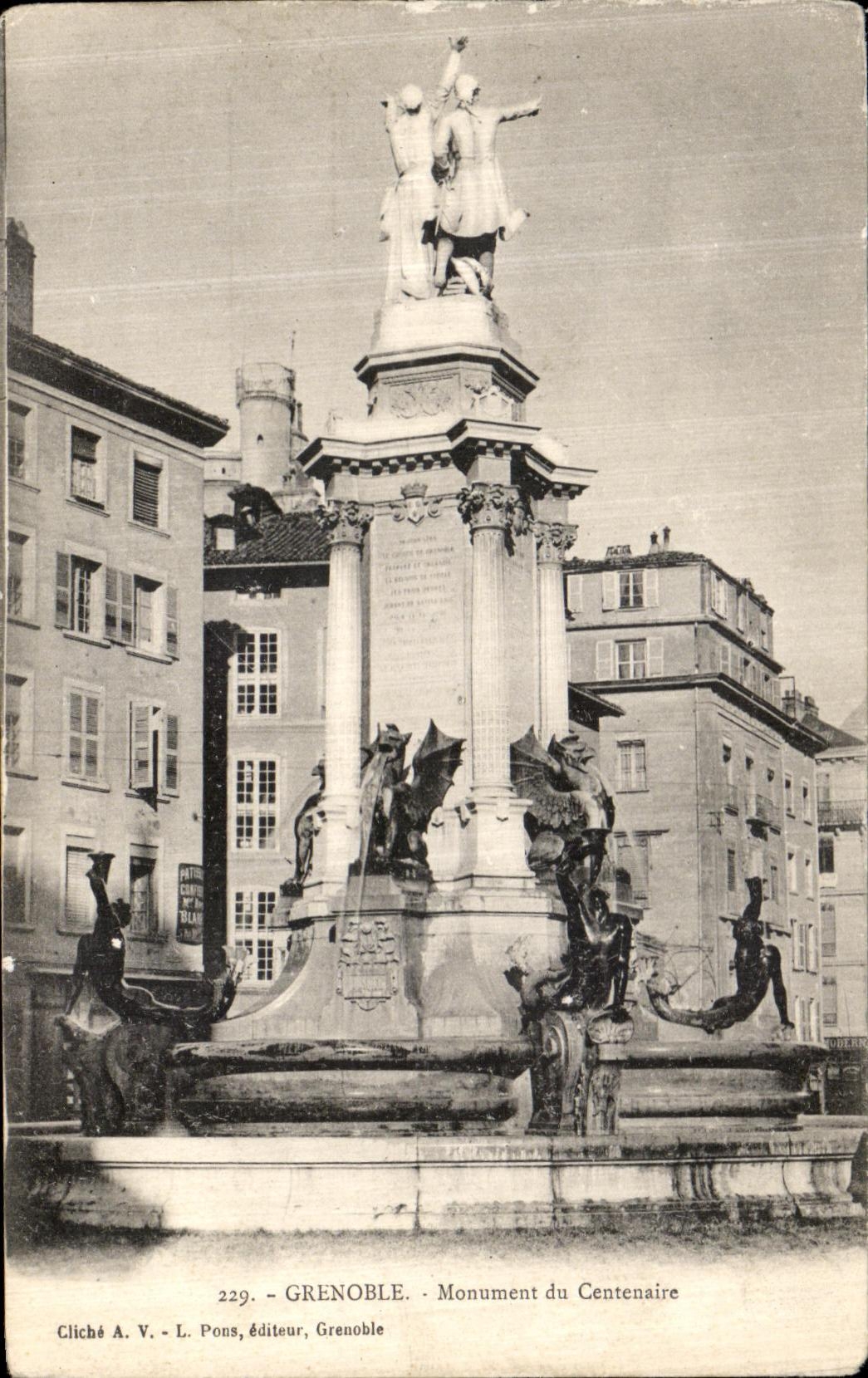 VINTAGE POSTCARD Grenoble Monument of the Centenary