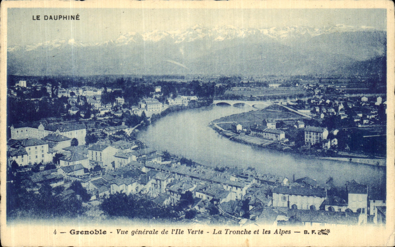 VINTAGE POSTCARD Grenoble View of L green Island the Mug and the Alps