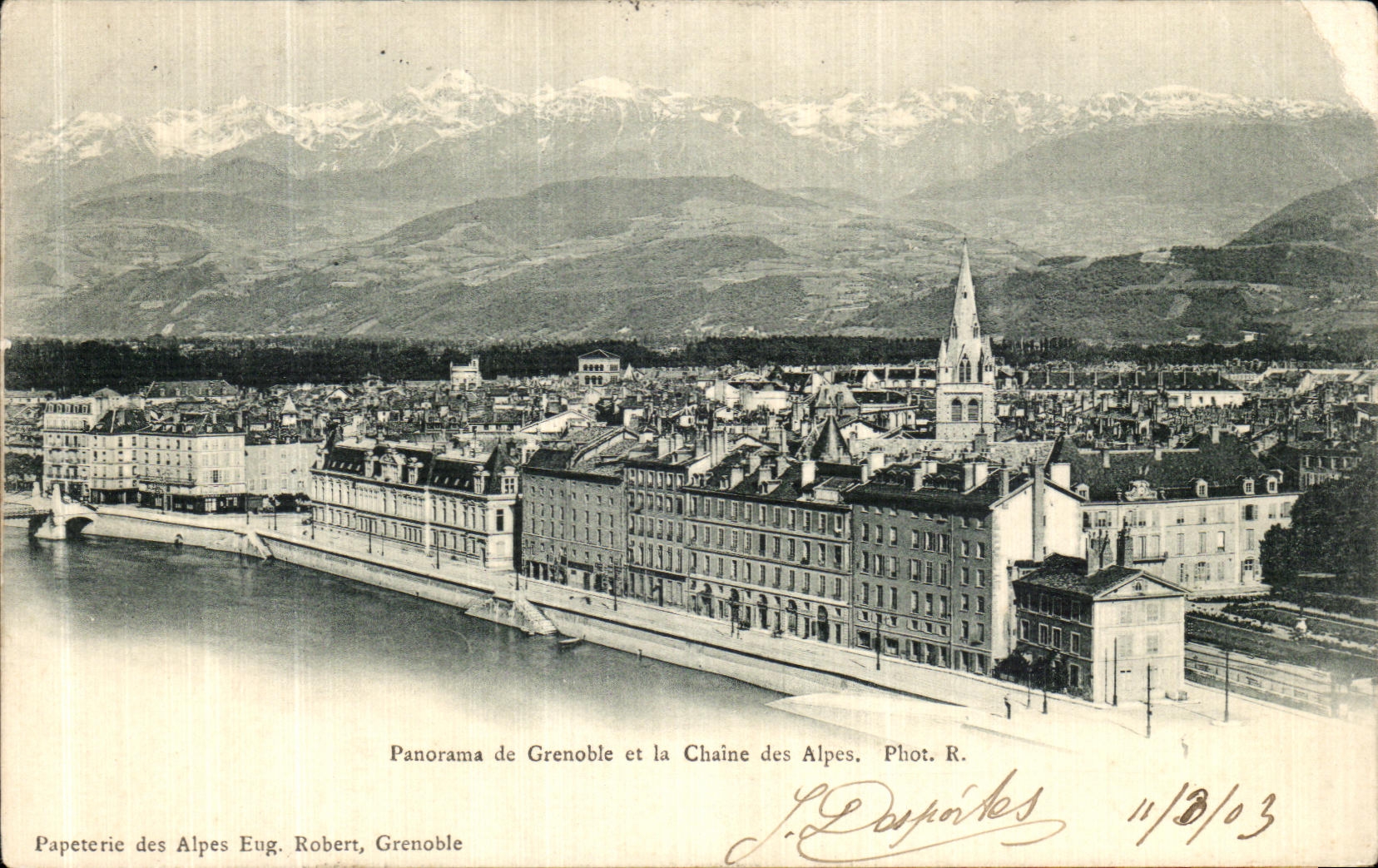 VINTAGE POSTCARD Panorama of Grenoble and the Alpine range