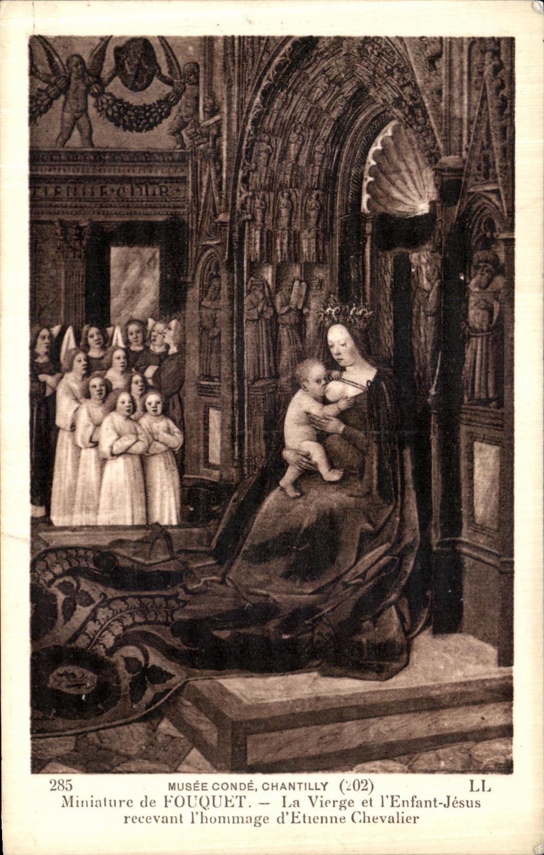 CPA Musee Conde Chantilly Miniature de Fouquet La Vierge et l Enfant Jesus Recevant l hommage d Etrenne Chevalier