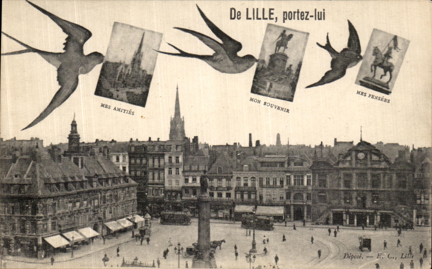 VINTAGE POSTCARD Lille Carry to Him Swallows