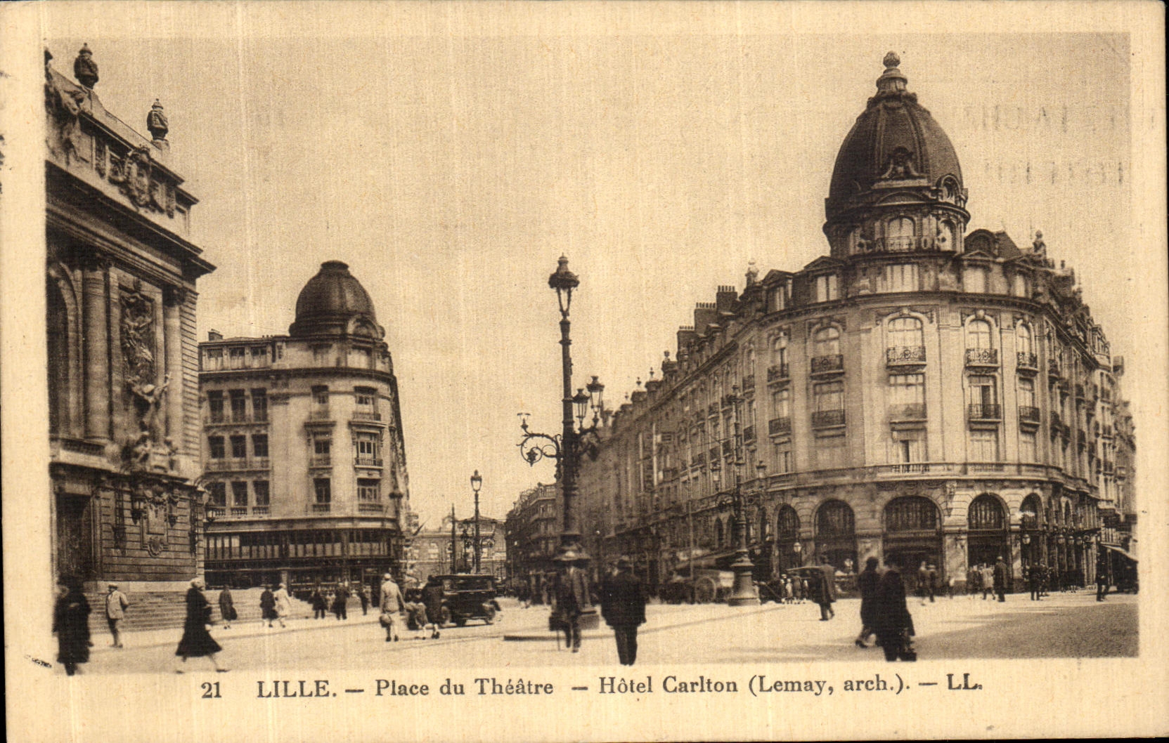 VINTAGE POSTCARD Lille Places Theater Carlton Hotel