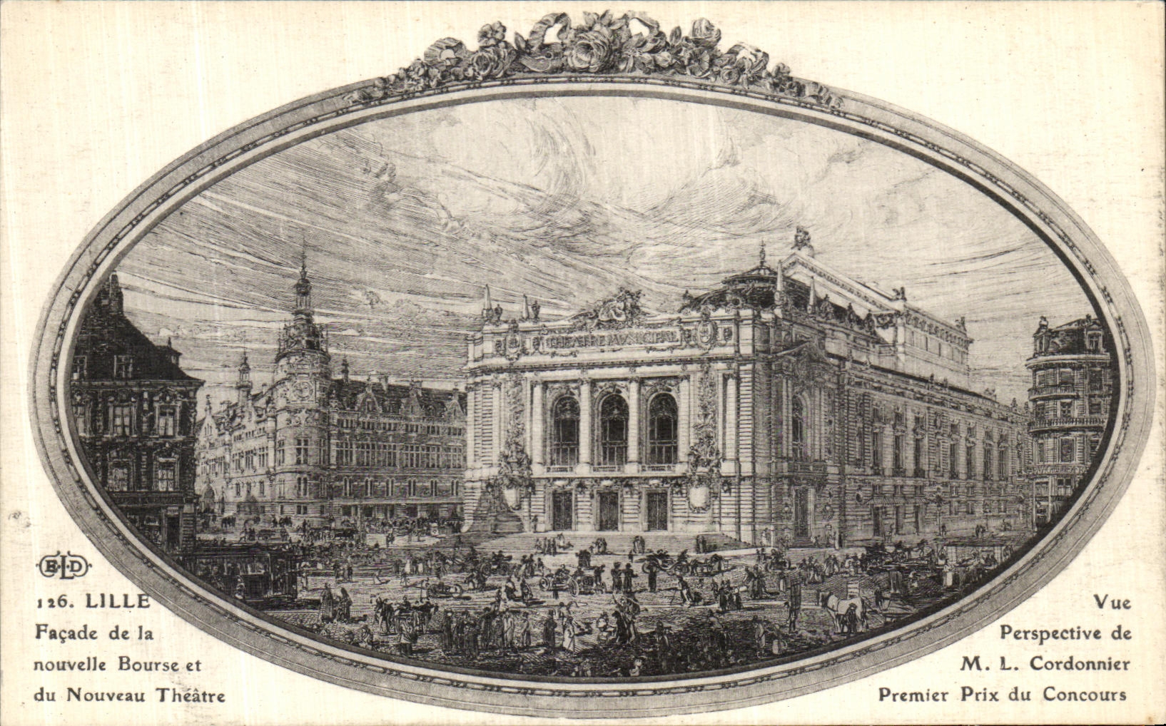 VINTAGE POSTCARD Lille Frontage of the New Stock Exchange and the New Theater