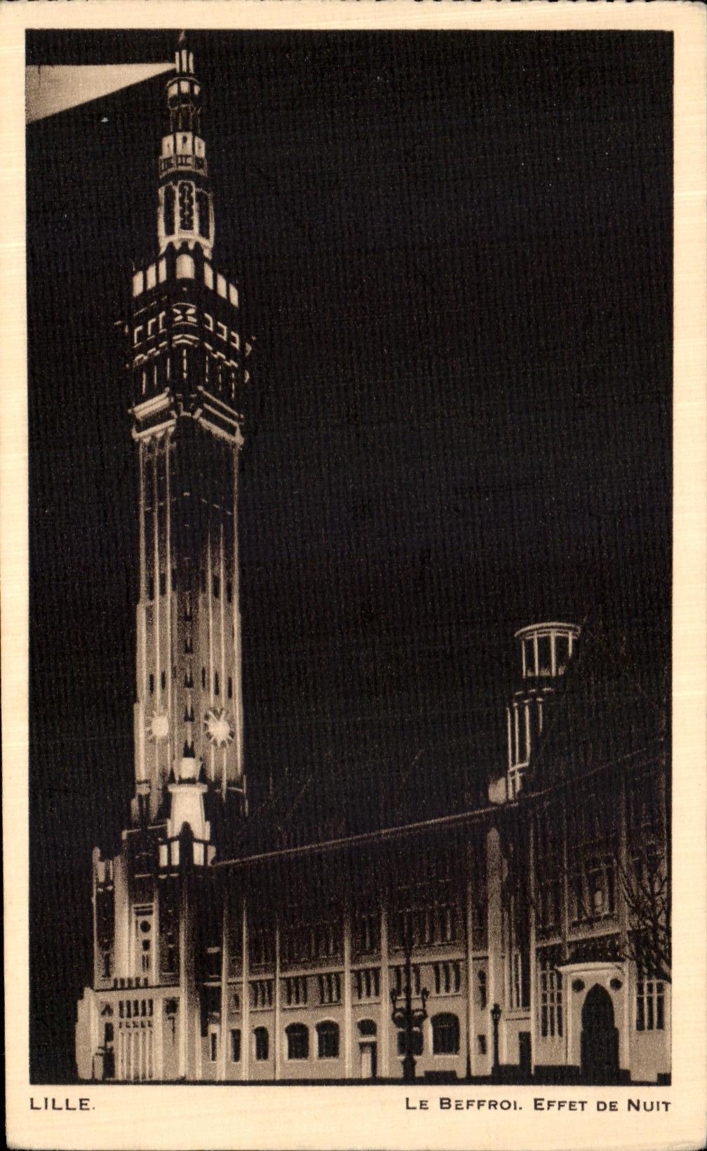 VINTAGE POSTCARD Lille the Belfry Night effect