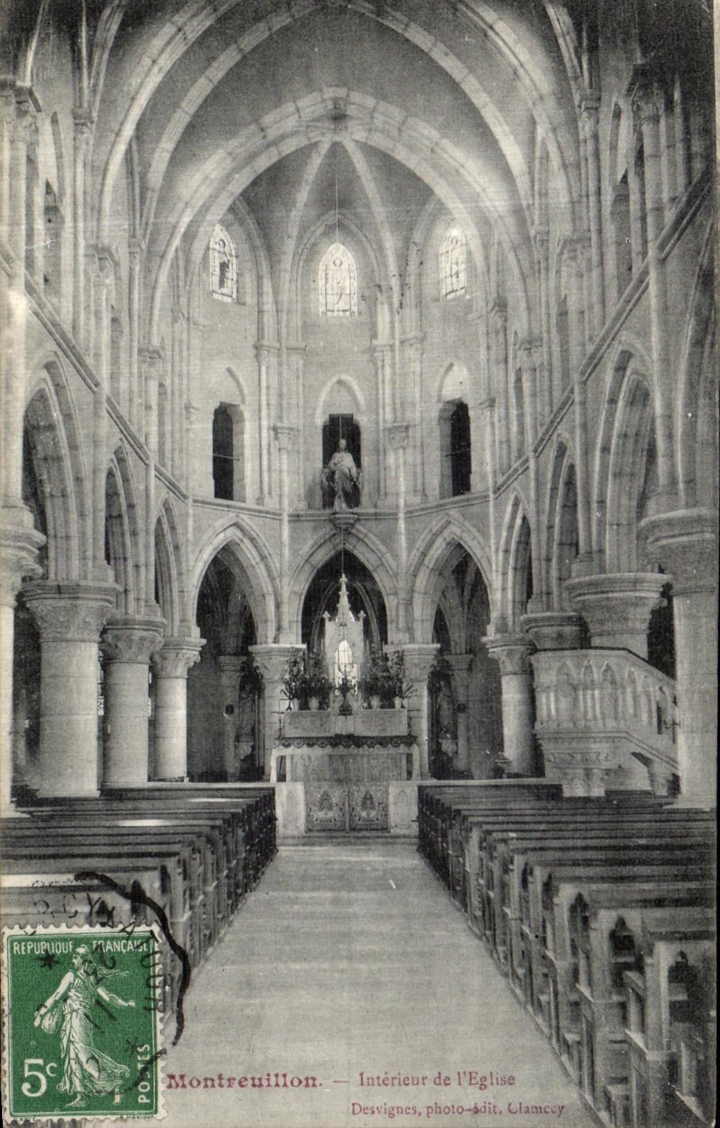 VINTAGE POSTCARD Interior Montreuillon of L Church
