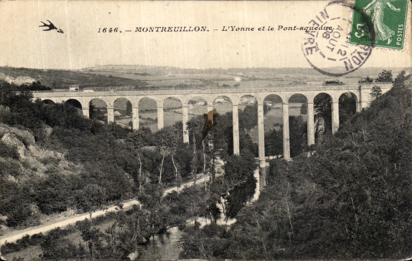 VINTAGE POSTCARD Montreuillon L Yonne and the Bridge Aqueduct