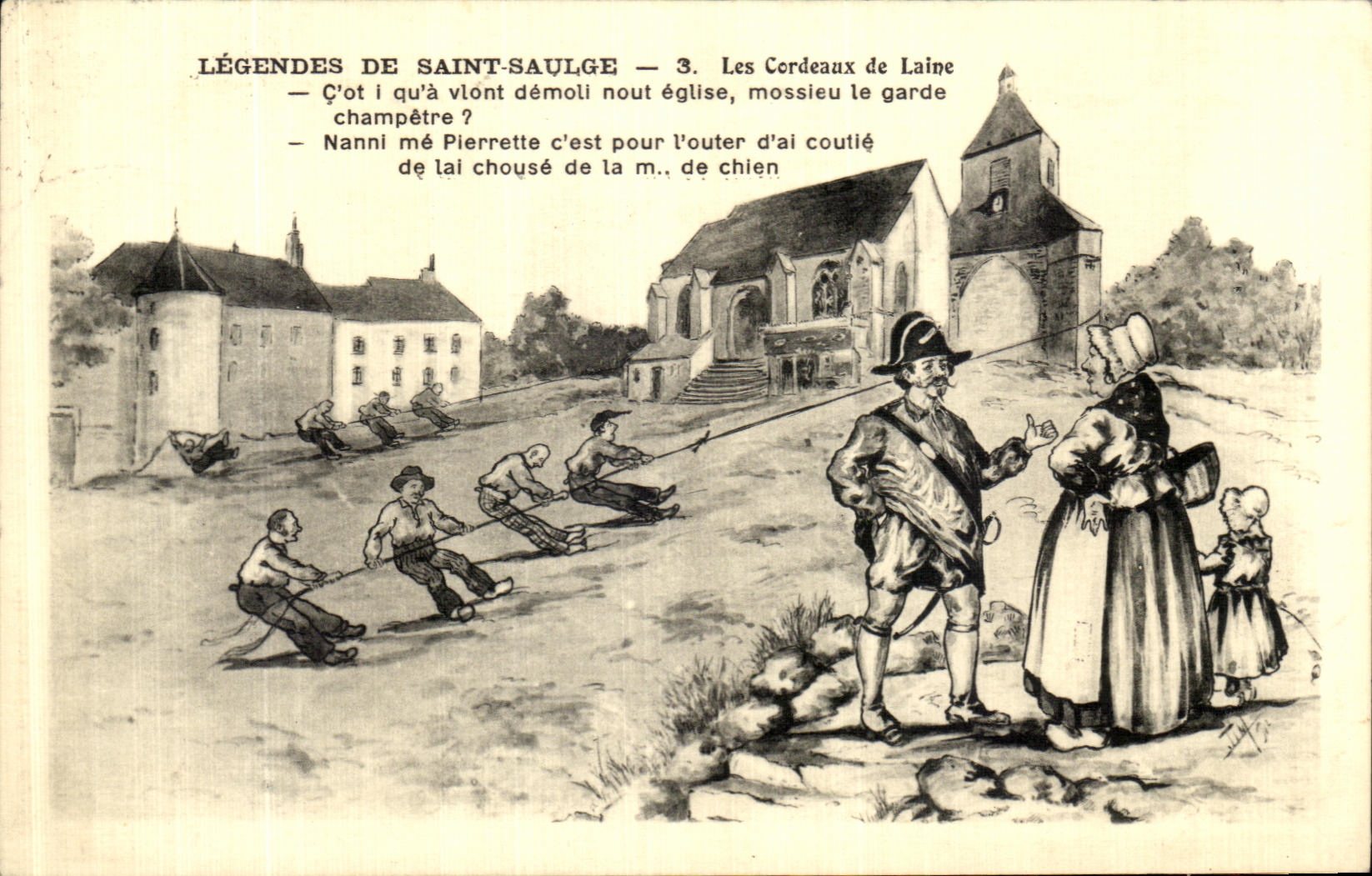 VINTAGE POSTCARD Legends Of Saulge Saint Wool Chalk lines Folklore Costume