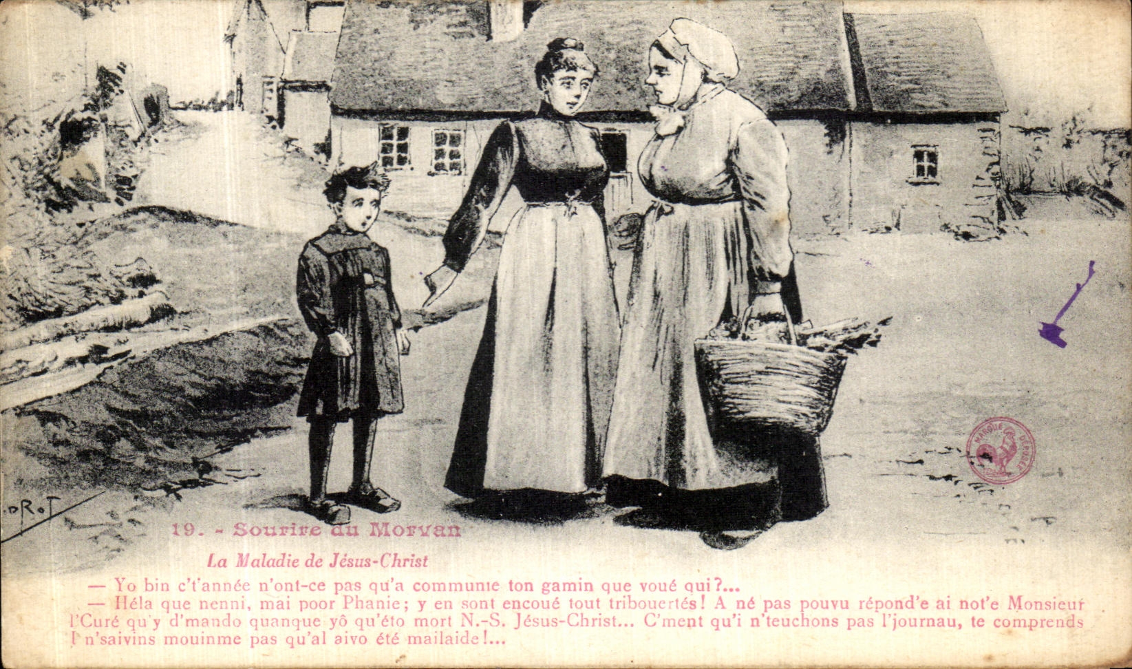 POSTAL de la VENDIMIA a la sonrisa de Morvan la enfermedad del folklore del Jesucristo