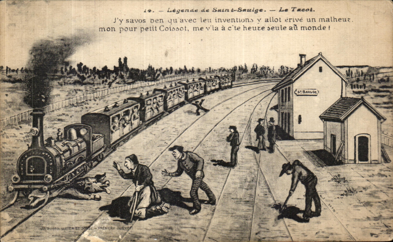 VINTAGE POSTCARD Legend of Saulge Saint the Jalopy Train