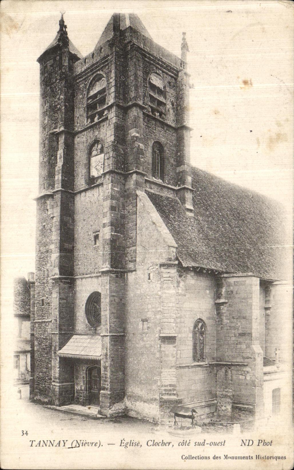 VINTAGE POSTCARD Tannay Church Bell tower Western southern part