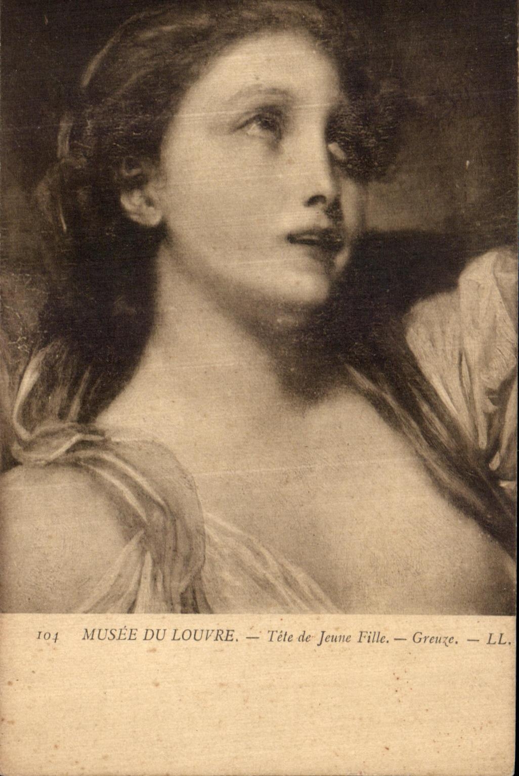 VINTAGE POSTCARD Museum Of Louvre Head of Greuze Young girl