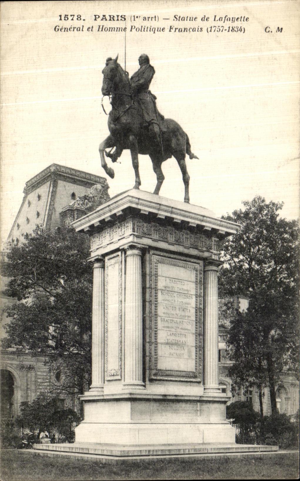 VINTAGE POSTCARD Paris Rules of general Lafayette and French Politician