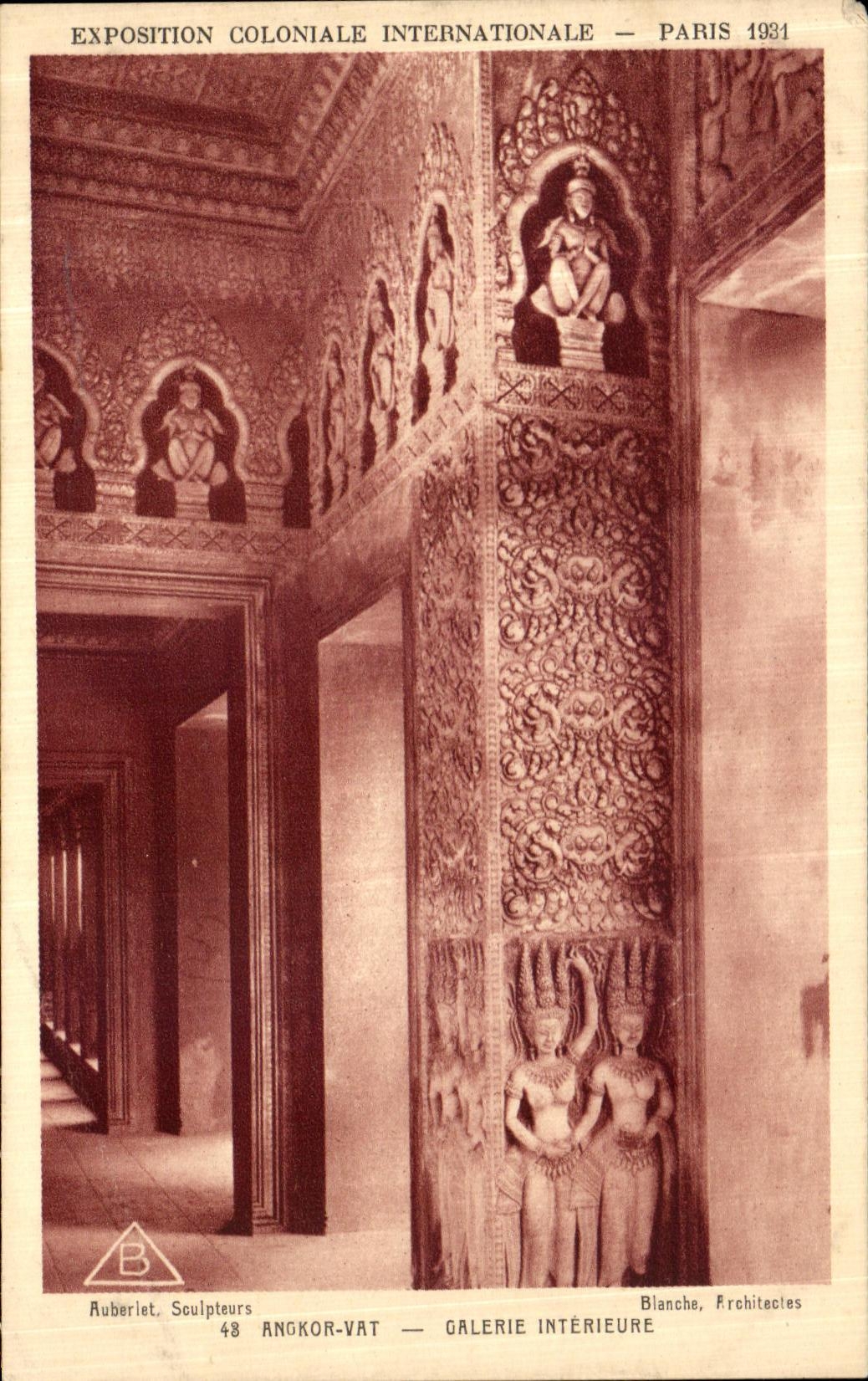 De la VENDIMIA de la POSTAL de Paris galeria colonial 1931 del interior de la cuba de Angkor del international favorablemente