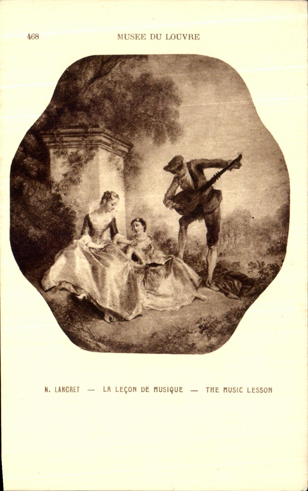 POSTAL Paris Lancret de la VENDIMIA la leccion del museo de la música de la lumbrera