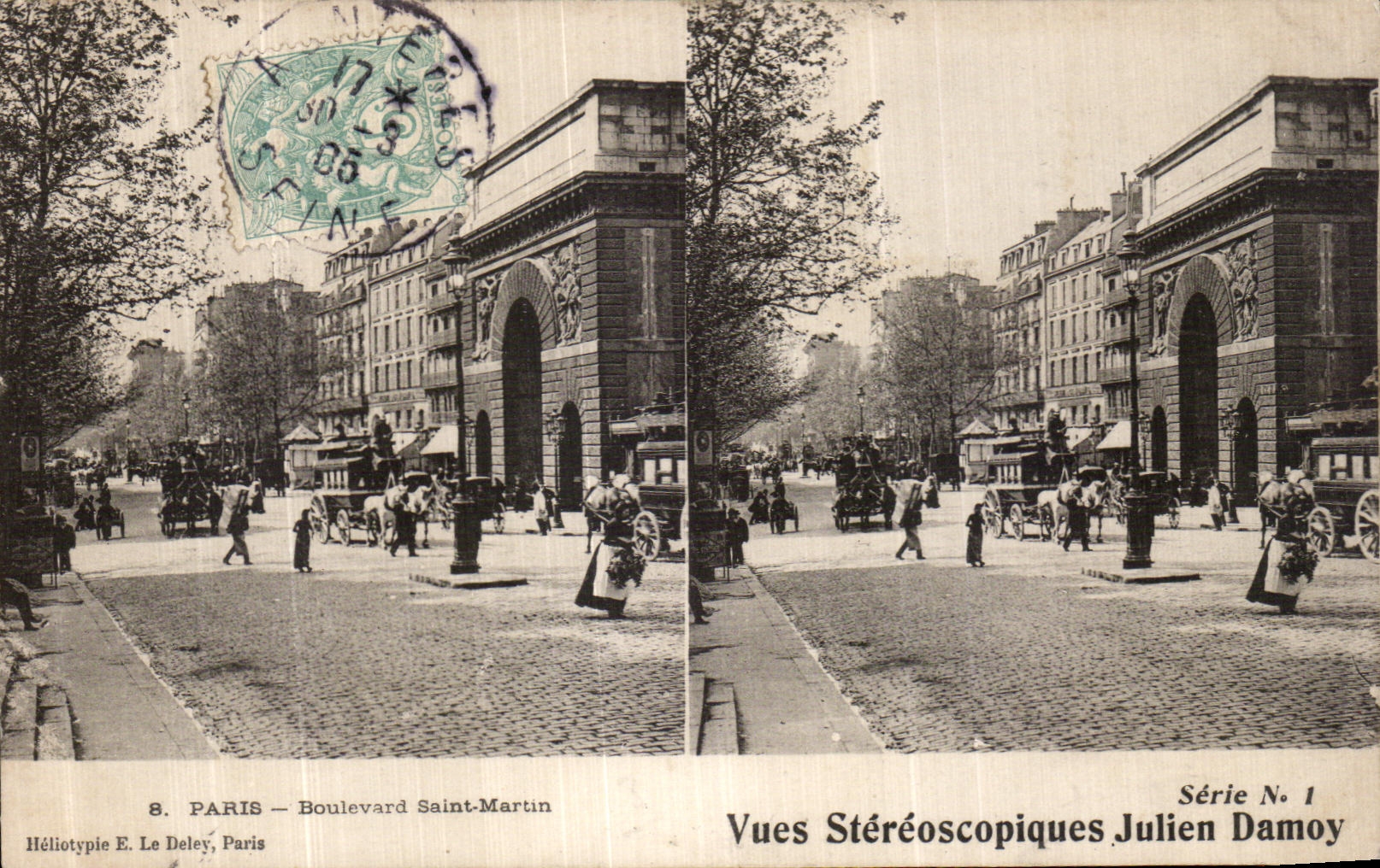Bulevar santo estereoscopico visto POSTAL Martin de Julien Damoy Paris de la VENDIMIA