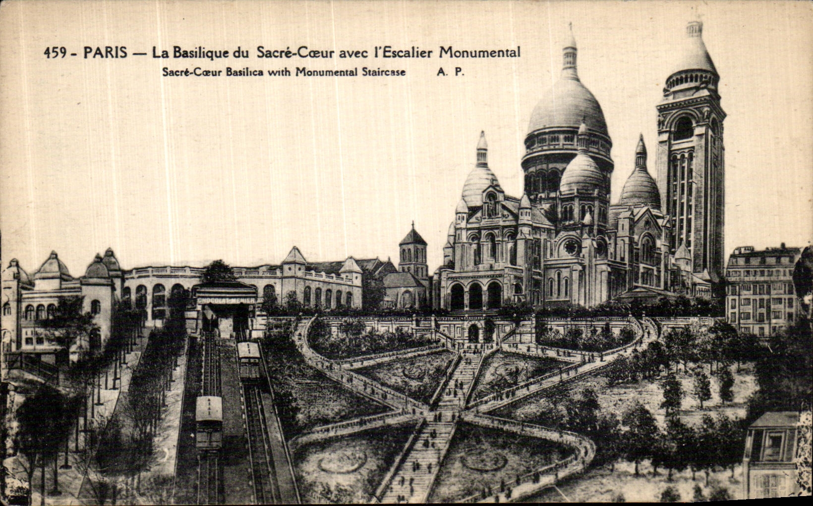 VINTAGE POSTCARD Paris the Basilica Of the Sacring Heart with L Monumental Staircase Montmartre