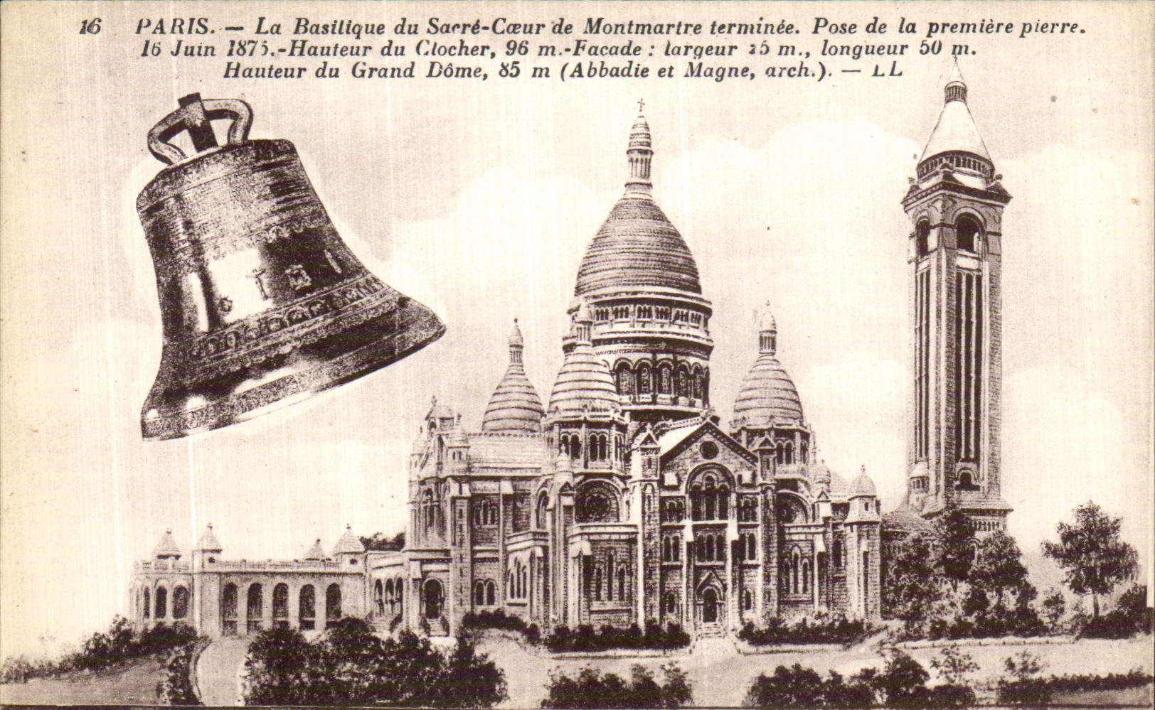 VINTAGE POSTCARD Paris the Basilica of the Sacring Heart of Montmartre Terminee Bell