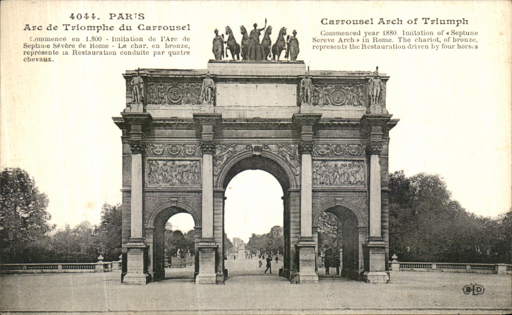 POSTAL Paris de la VENDIMIA Arc de Triomphe del carrusel de la lumbrera