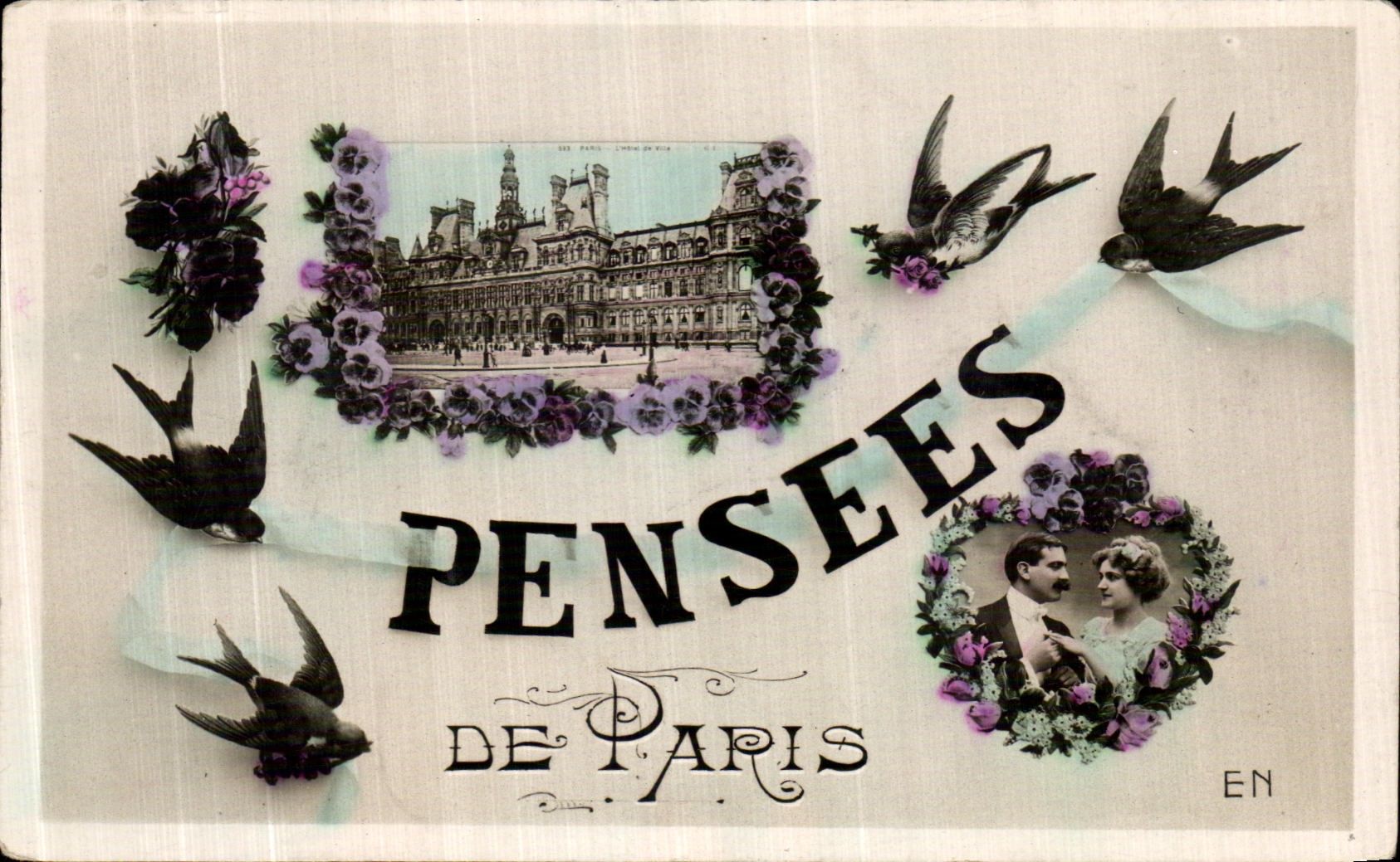 CPA Pensees De Paris Hirondelles Femme Hotel de ville