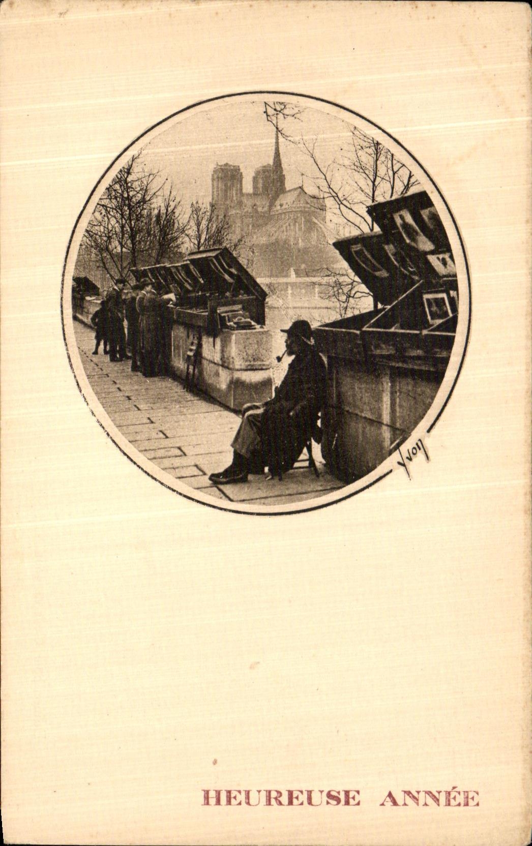 VINTAGE POSTCARD Paris the Secondhand bookseller of the Quay of the Small tower