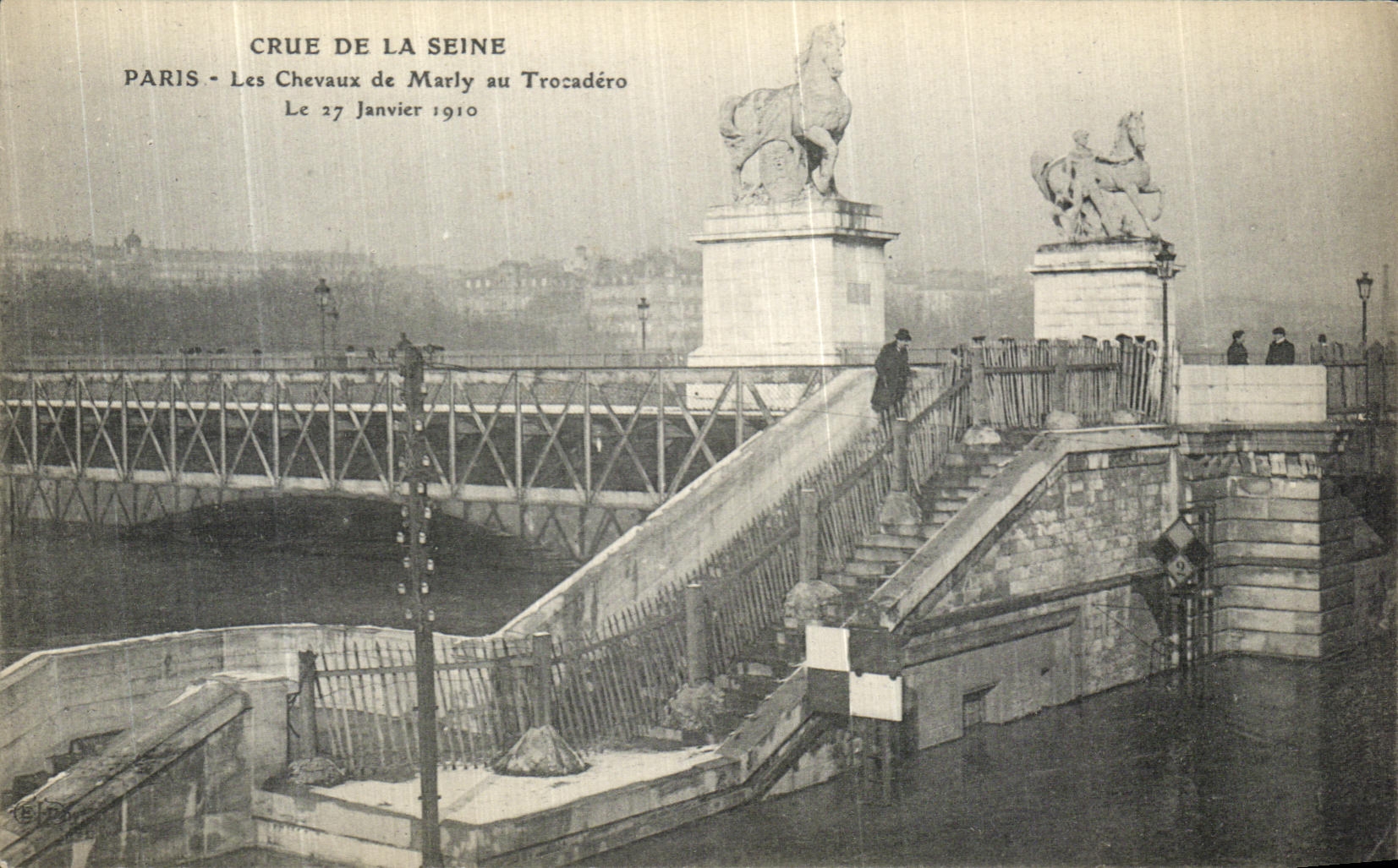 CPA Paris Crue De la Seine Les Chevaux Marly au Trocadero 27 janvier 1910