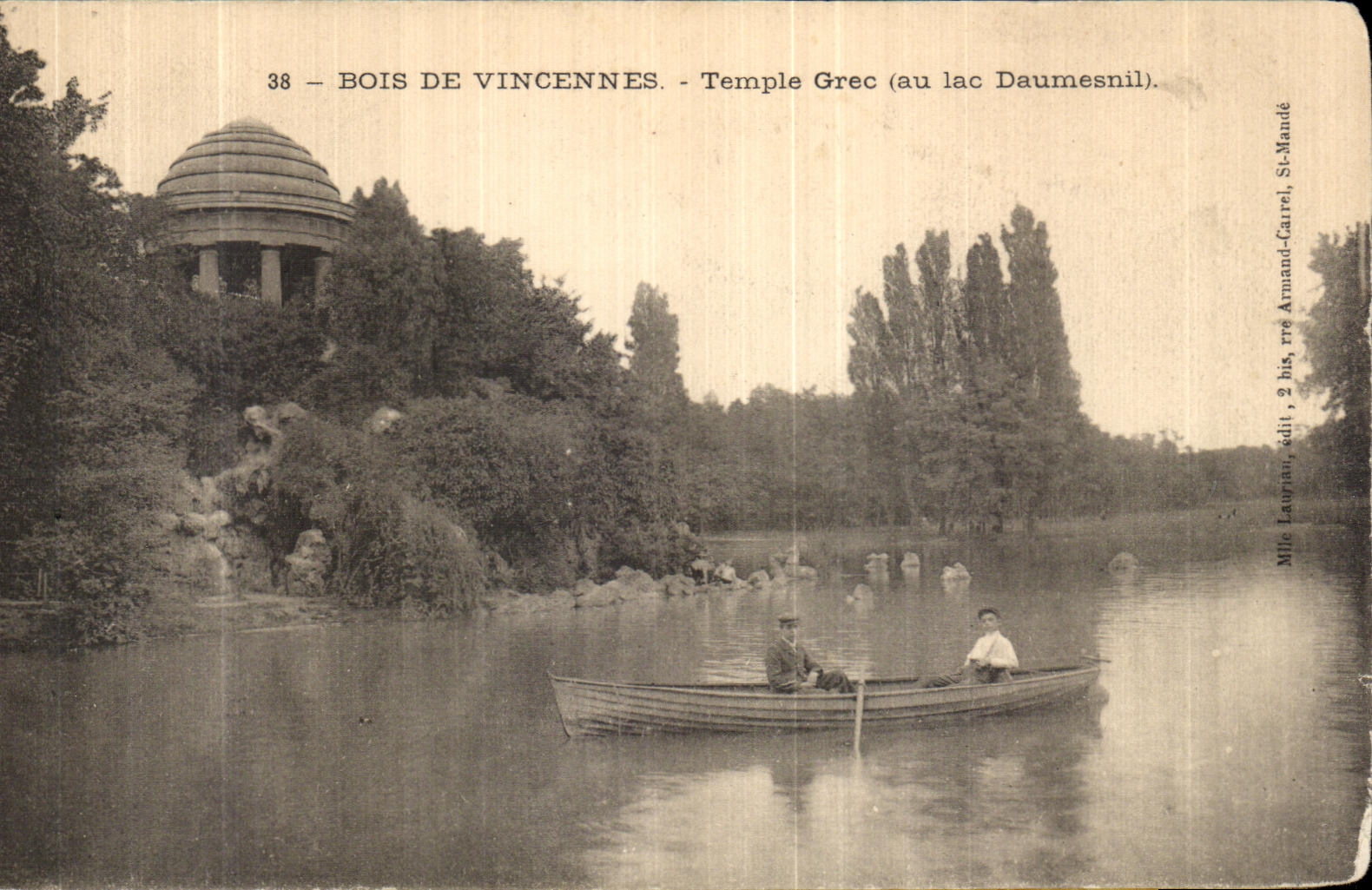 VINTAGE POSTCARD Wood of Vincennes Greek Temple To the lake Daumesnil