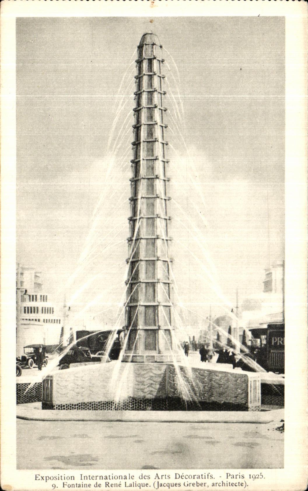 Exposicion internacional de la POSTAL de la VENDIMIA de la fuente decorativa 1925 de Paris de los artes de Rene Lalique
