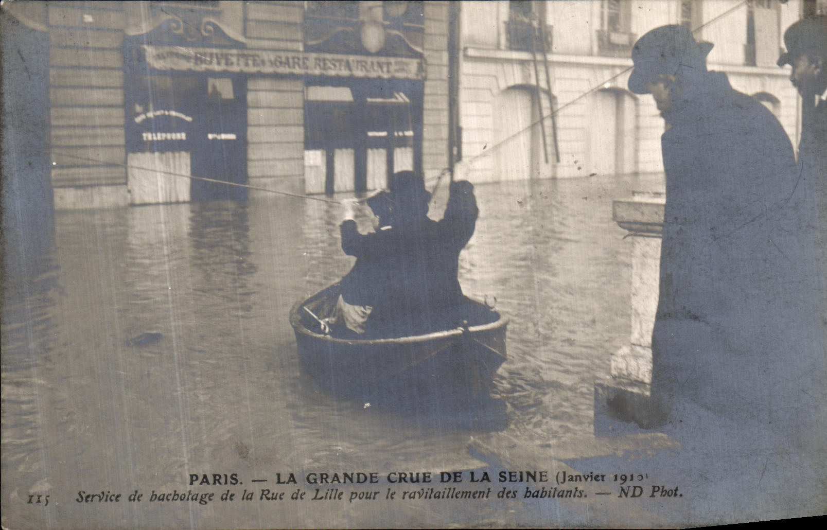 VINTAGE POSTCARD Paris the Great Rising of the Seine Service of cramming of the street of Lille for the supply of the inhabitants
