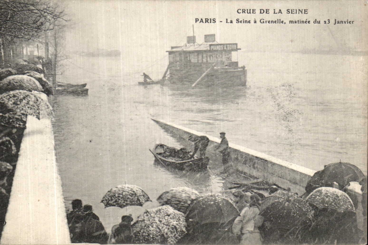 VINTAGE POSTCARD the Rising Of the Seine Paris the Seine has Grenelle Matinee of January 23rd