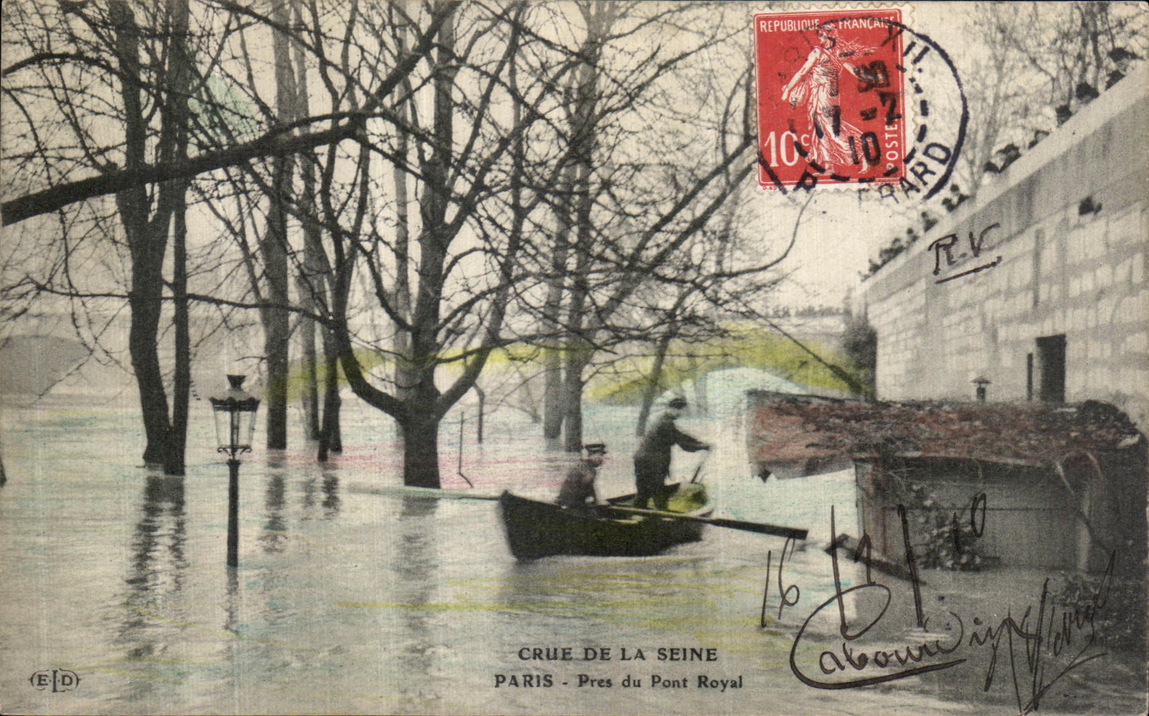 VINTAGE POSTCARD the Rising Of the Seine Paris Close to the Royal Bridge