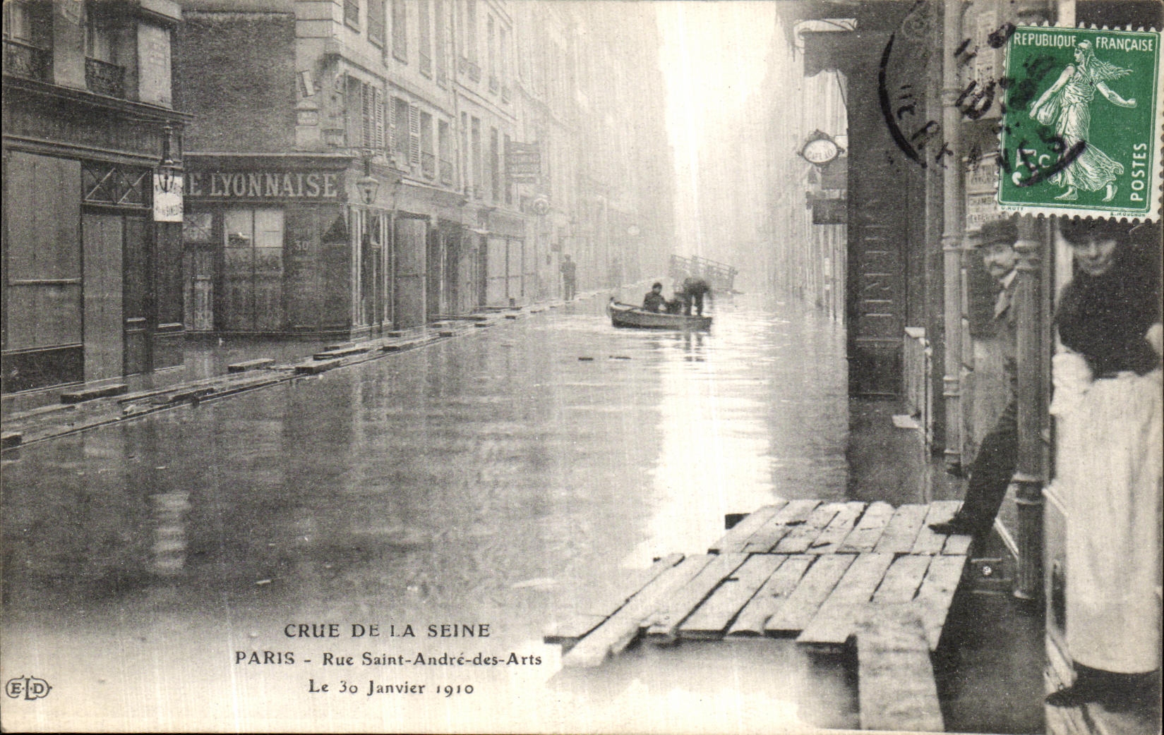 VINTAGE POSTCARD the Rising Of the Seine Paris Street Saint Andre of Arts