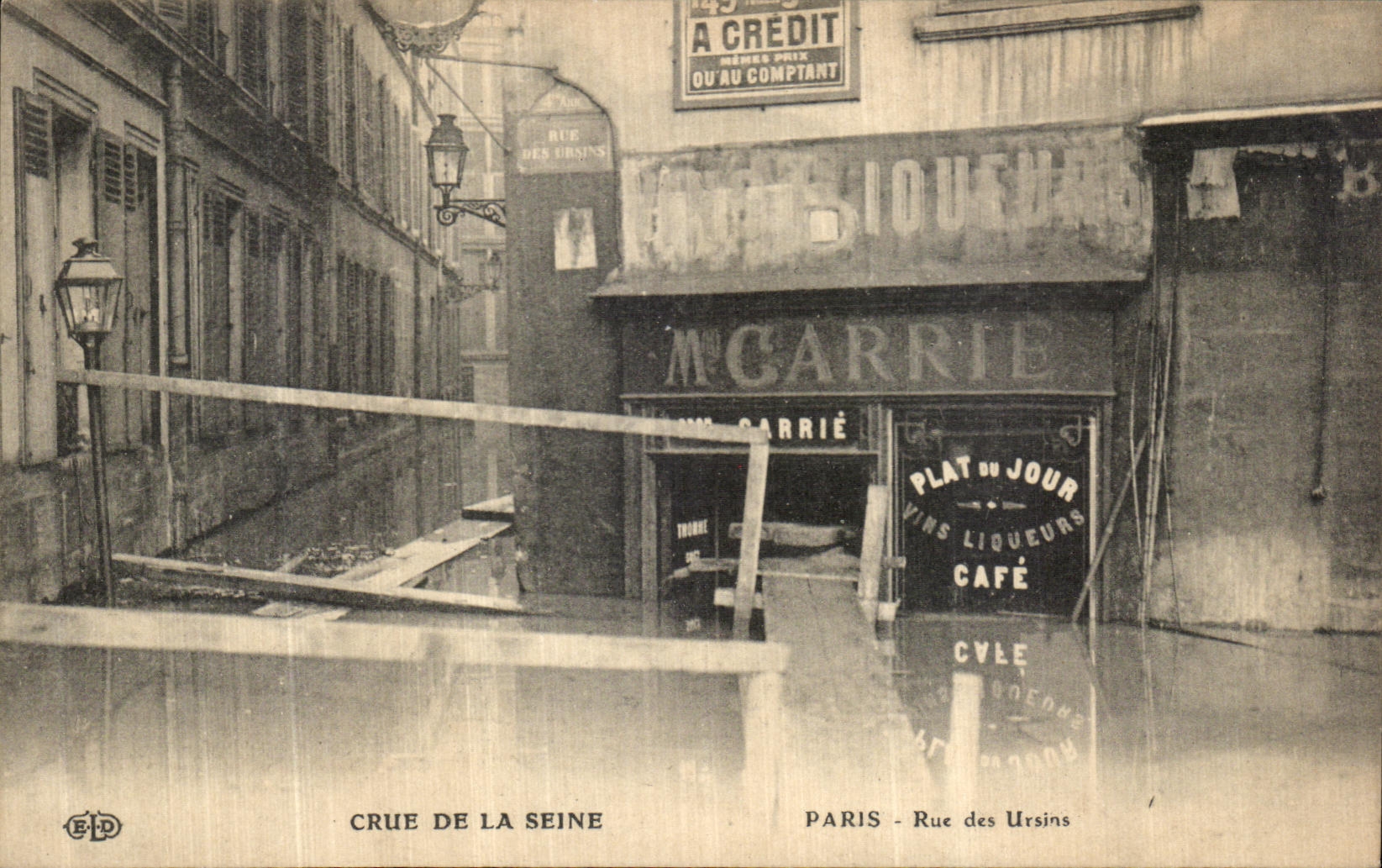 VINTAGE POSTCARD the Rising Of the Seine Paris Street of Ursins